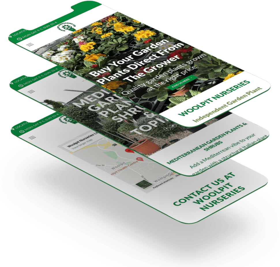 3 mobile screenshots of plant nurseries website