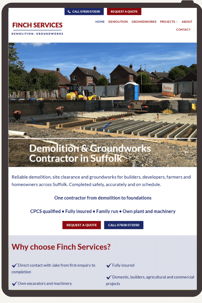 Website design for contractor in Suffolk