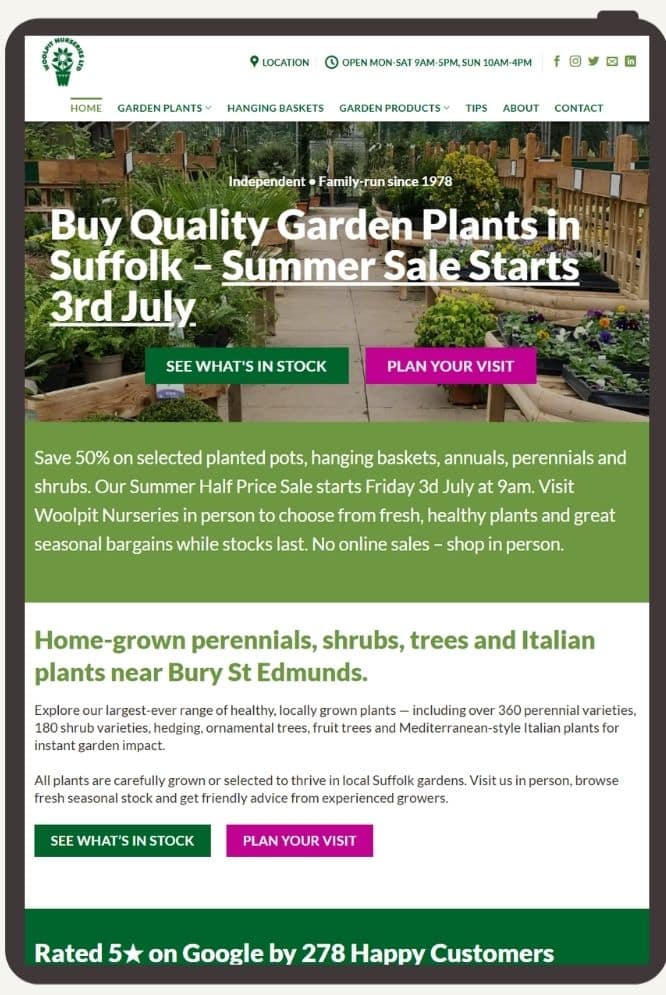 Website design for garden plant nursery in Suffolk