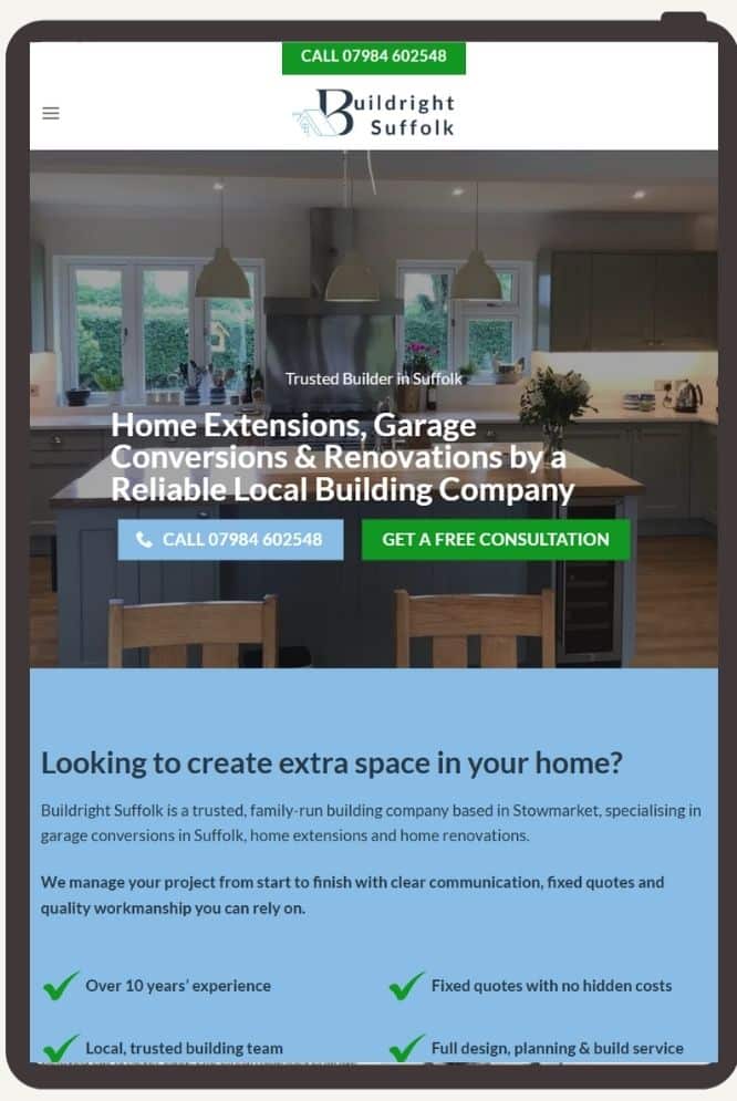 Website design for local building company in Suffolk