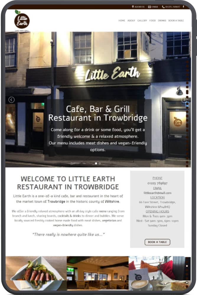 One-page restaurant website design in Suffolk with mobile-friendly layout and booking CTA