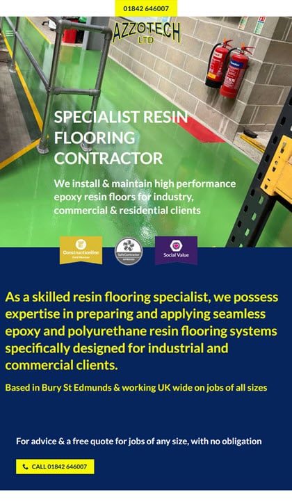Flooring contractor website design — homepage after redesign (Azzotech Ltd)