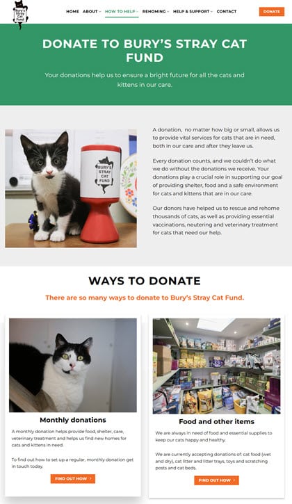 How to help page showing donations, volunteer roles and memberships