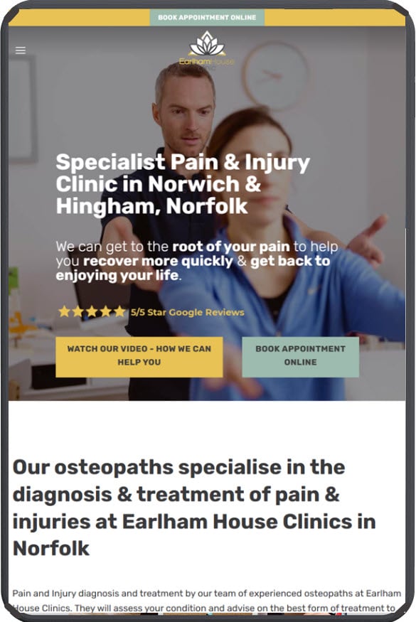 Osteopath website design in Suffolk built with WordPress for a local clinic