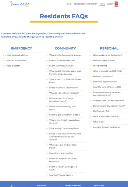 residential community website design - FAQ'S