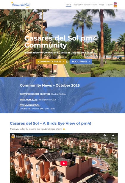 Residential community website design — homepage with amenities and updates (CDS PM4)