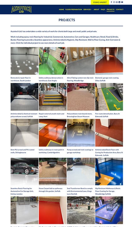 Resin flooring case study page with project images and outcomes