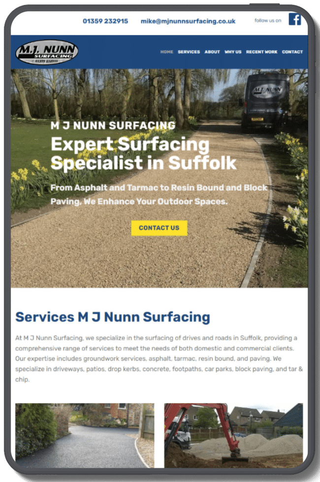 Contractor website design in Suffolk with clear services and enquiry focus