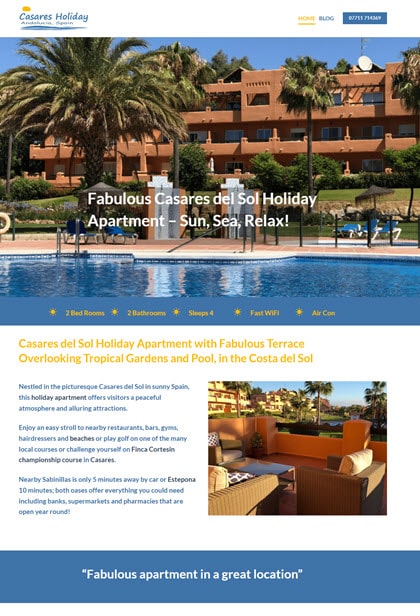 Holiday rental website design — homepage after redesign (Casares Holiday)
