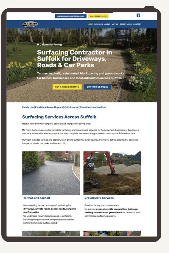 website for surfacing contractor in Suffolk