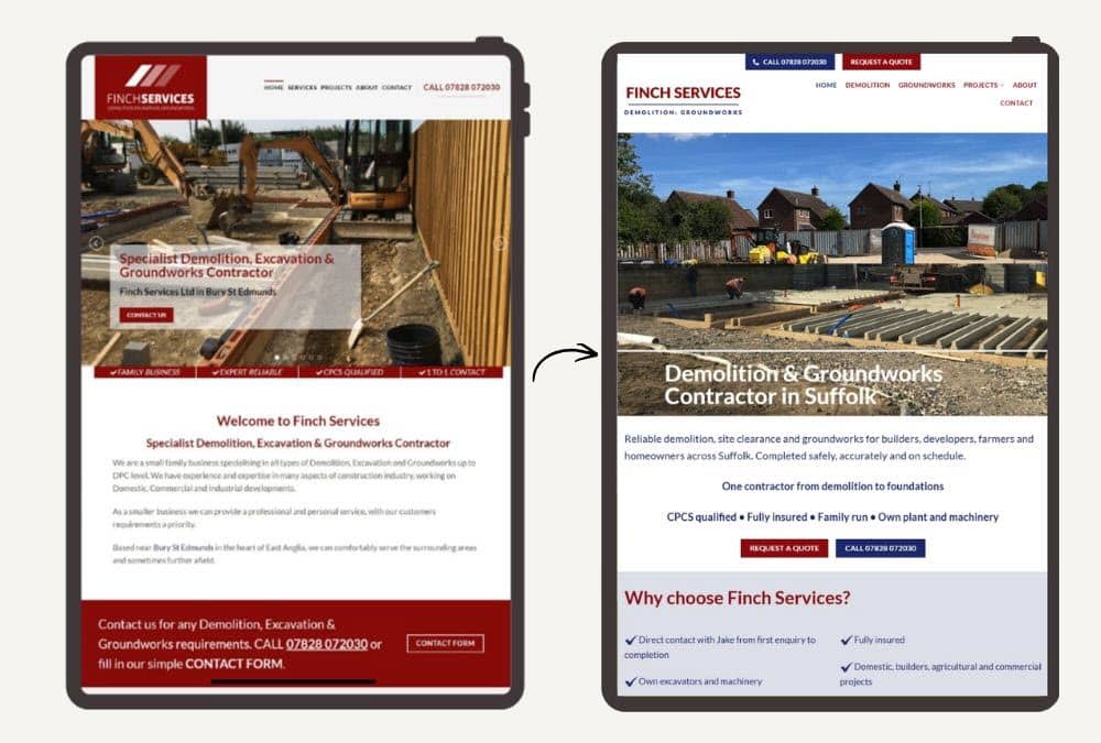 Suffolk business website before and after a WordPress redesign